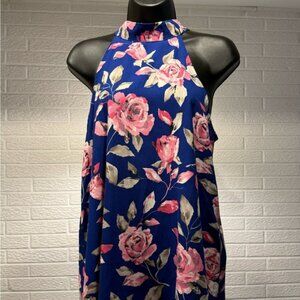 Floral Halter Neck Blouse - Blue and Pink